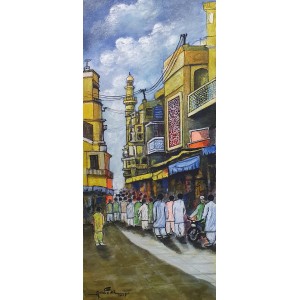 Anwer Sheikh, 12 x 30 Inch, Acrylic on Canvas, Cityscape Painting, AC-ANS-059